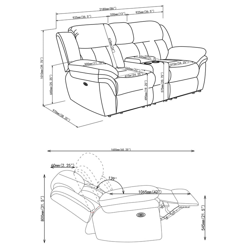 Bahrain Upholstered Power Loveseat Charcoal