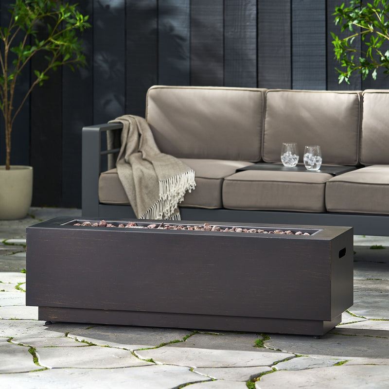 Modern Outdoor Iron Propane Fire Pit, 50, 000 Btu, Sleek Design - Brown / Gold