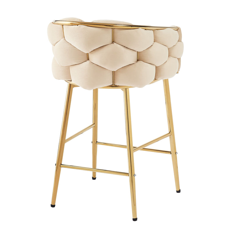 Modern Counter Stools (Set of 2) Counter Stools With Iron Frame, Soft Back And Cushion, Footrest, Suitable For Kitchen - Beige