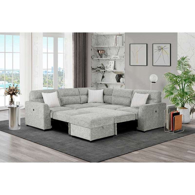 Emiliano - Sectional Sofa With 3 Pillows And Storage Ottoman - Nickel