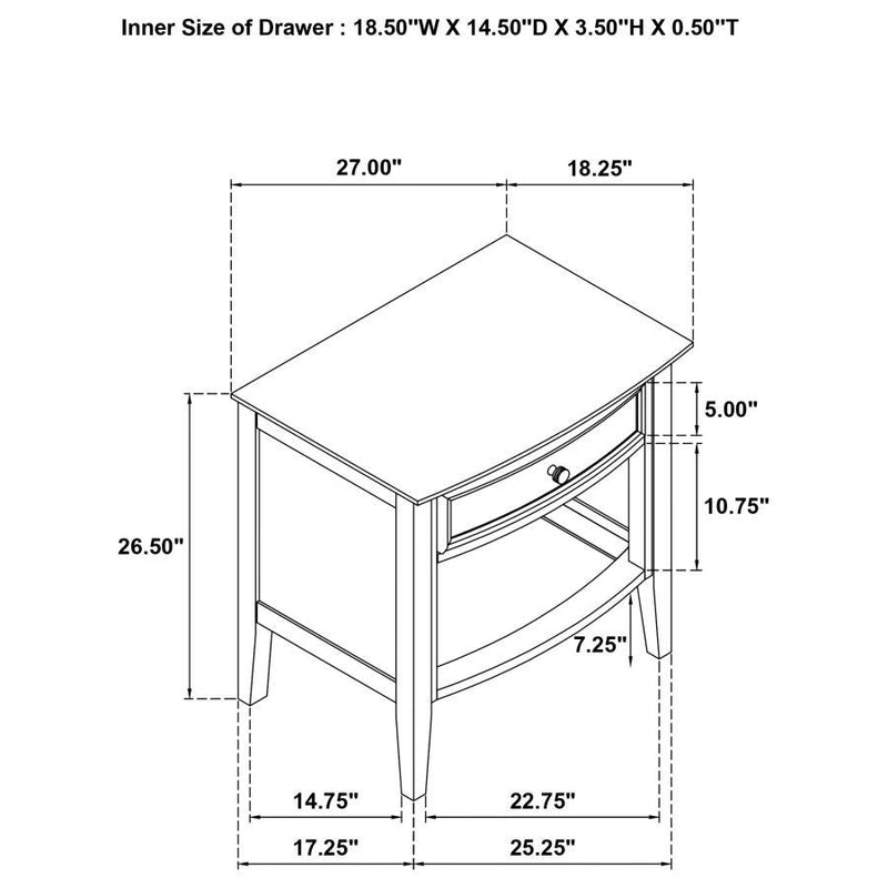 Bexhill - 1-Drawer Nightstand Bedside Table - White
