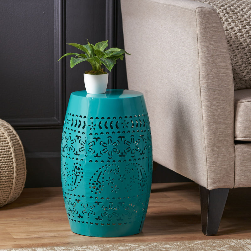Outdoor Lace Cut Side Table - Teal