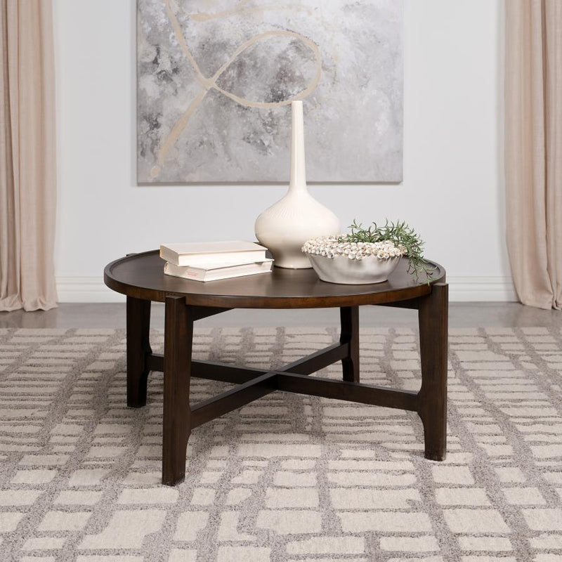 Cota - Round Solid Wood Coffee Table - Dark Brown