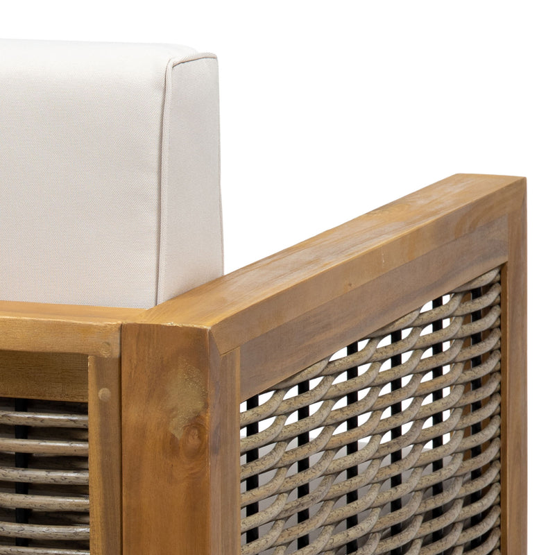 Outdoor Acacia Wood Club Chair With Wicker Accents