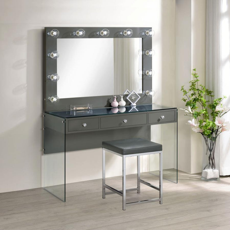 Afshan - Upholstered Square Padded Vanity Stool - Chrome