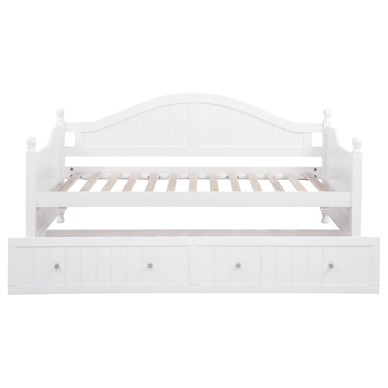 Twin Daybed With Trundle Storage Bed - White