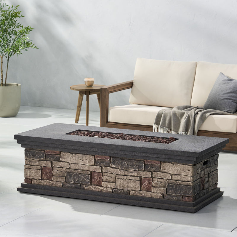 Contemporary Rectangle Fire Pit 50, 000 Btu Magnesium Oxide - Stone Gray