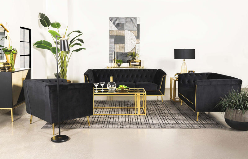 Holly Upholstered Tuxedo Arm Tufted Loveseat Black