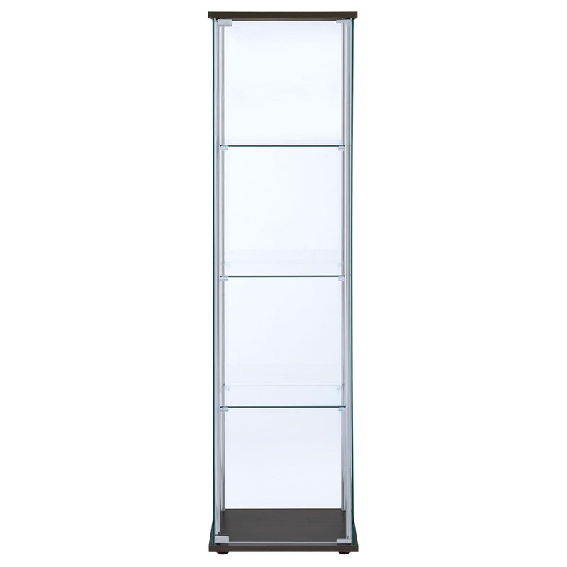 Bellatrix 4-shelf Clear Glass Curio Cabinet Cappuccino
