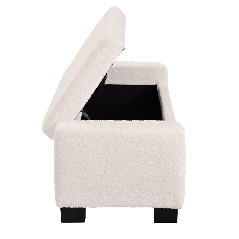 Textured Boucle Ottoman Bench With Hinged Lid For Seating And Storage - Beige