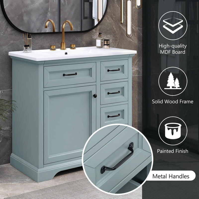 36" Bathroom Vanity With Sink, 2 Tip-Out Drawers, Soft Close Hinges