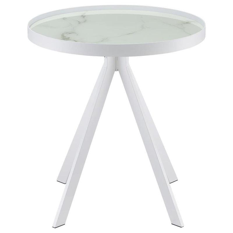 Briggs - Round Marble Printed Glass Top End Side Table
