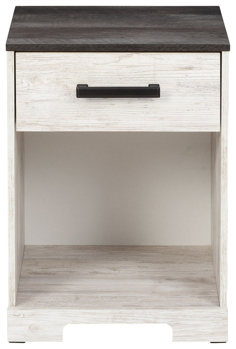 Shawburn - One Drawer Night Stand - Open Cubby - White / Black / Gray
