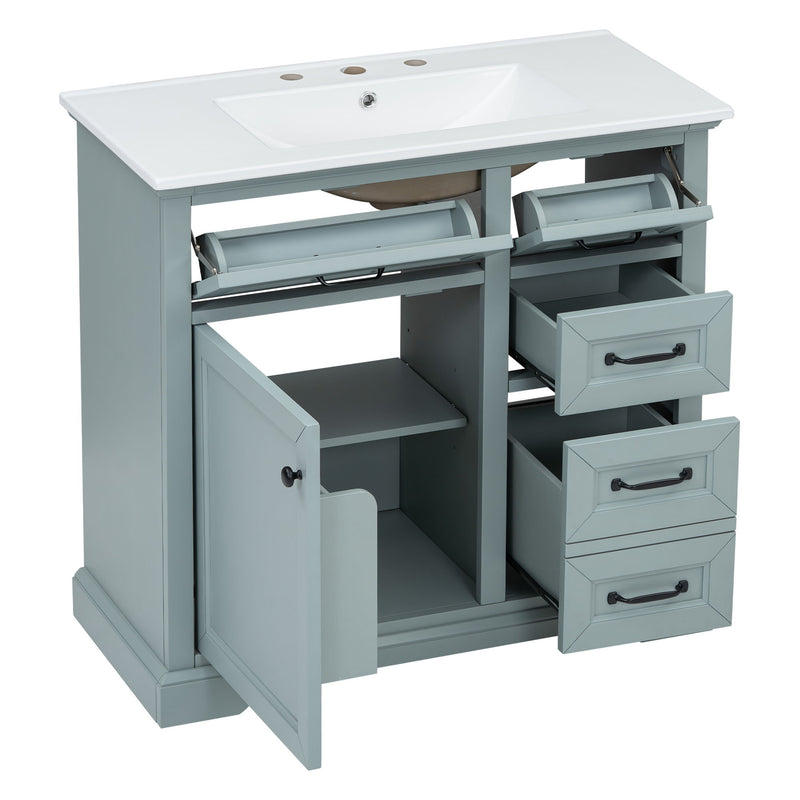 36" Bathroom Vanity With Sink, 2 Tip-Out Drawers, Soft Close Hinges