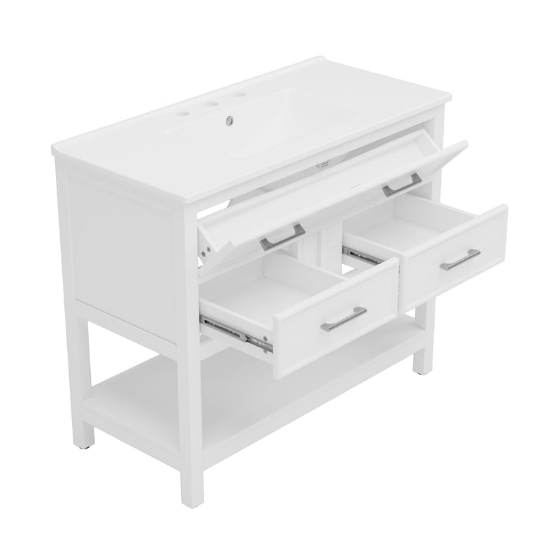 Bathroom Vanity With Ceramic Sink, Tip Out Tray & 2 Full Extension Drawers