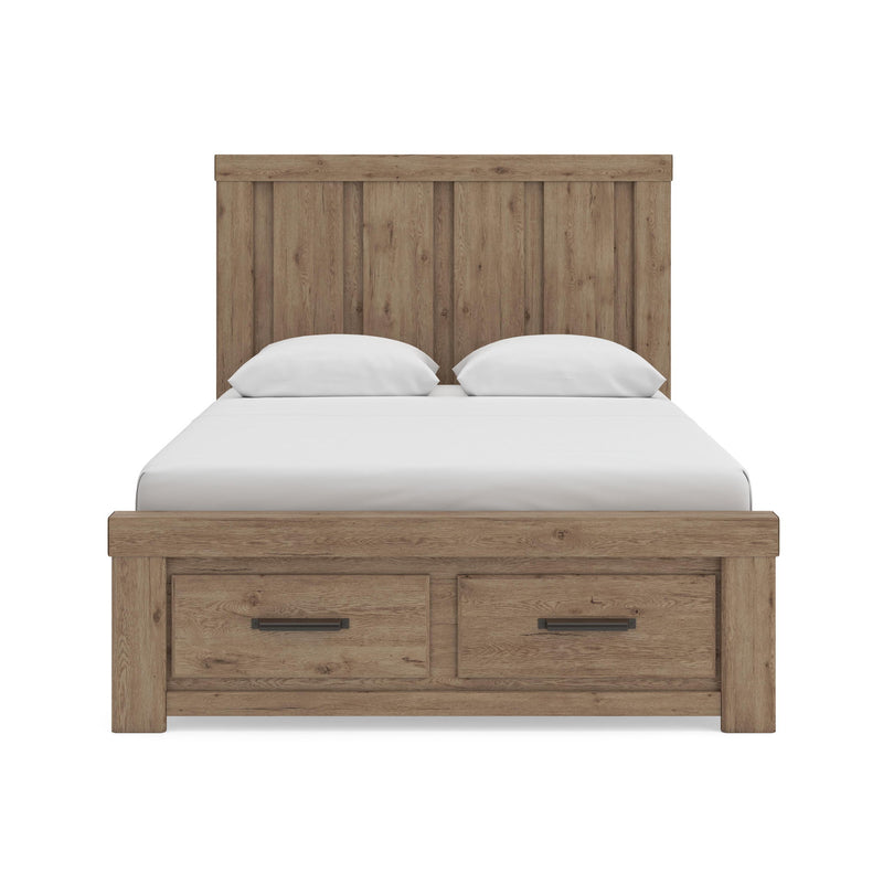 Oliandon - 3 Pc. - Queen Panel Storage Bed, Dresser And Mirror - Light Brown