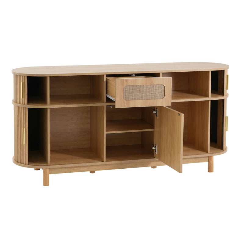 Fluted Sideboard Buffet Cabinet With Sliding Doors And Adjustable Shelves