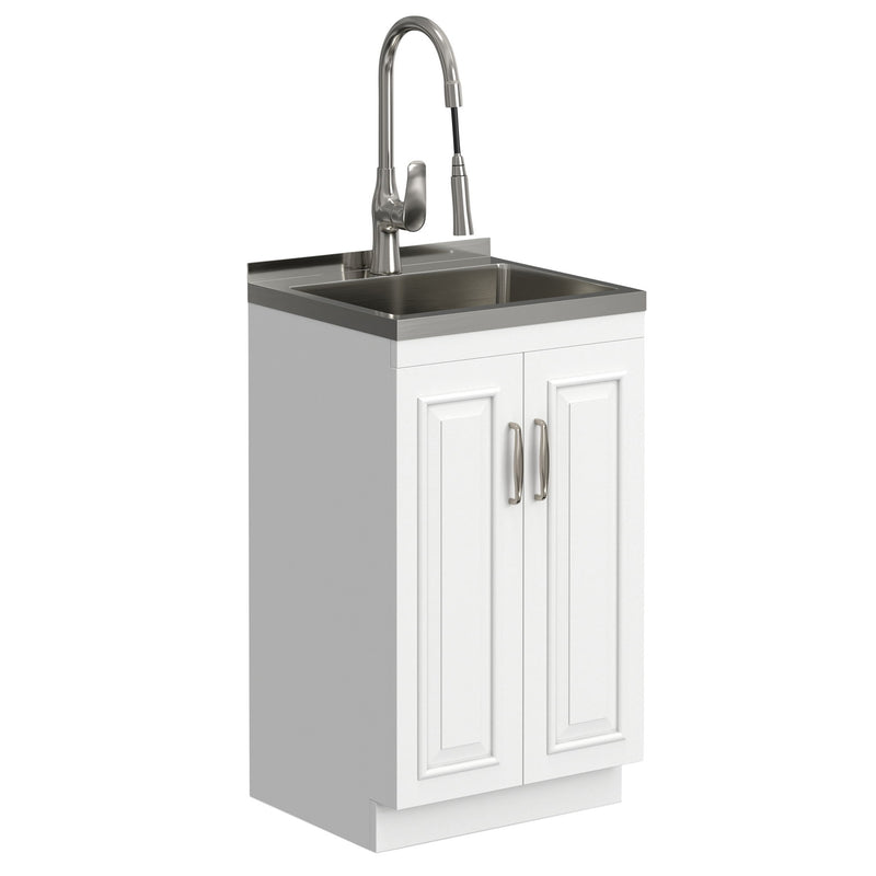 Darwin - Laundry Utility Sink And Cabinet With Sink And Pull Out Faucet - White