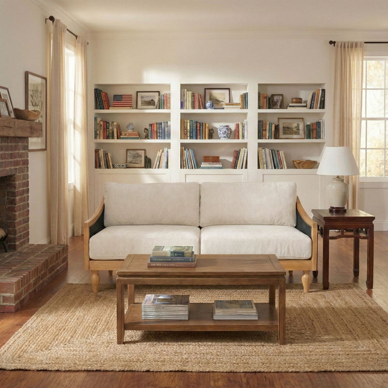 3 Seater Sofa With Rattan Armrests