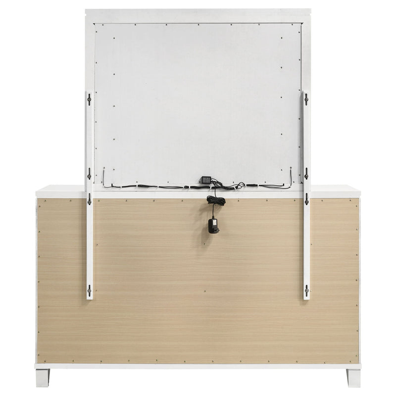 9 Drawer Dresser With LED Mirror, Touch Activated Lighting - White