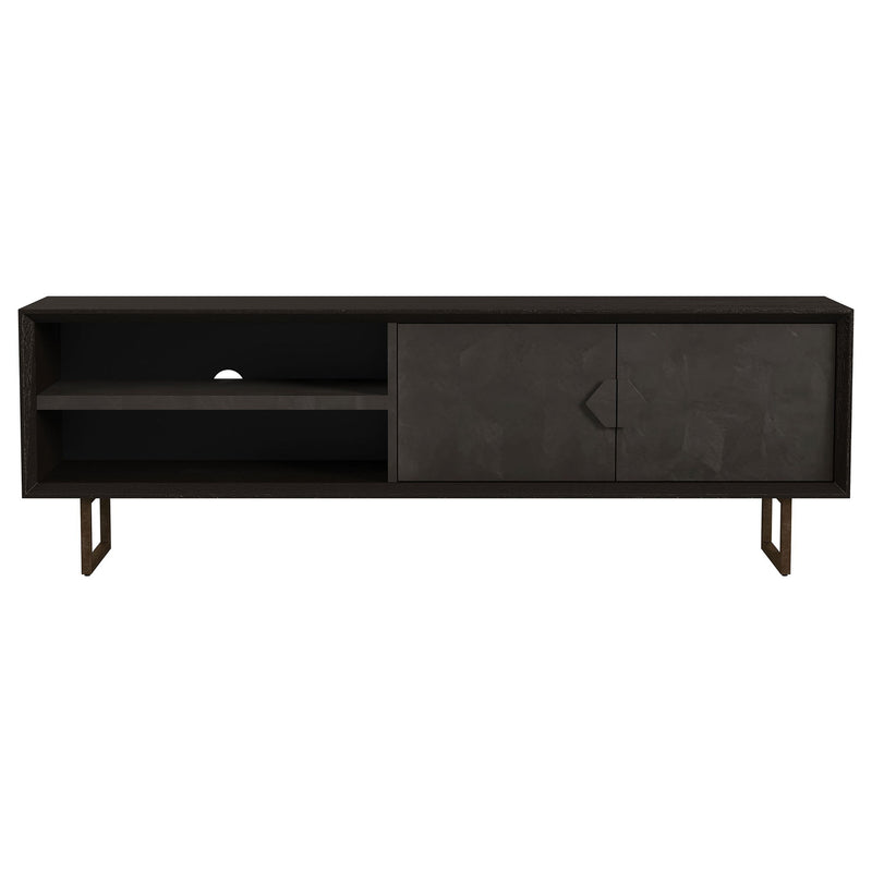 Manaya - 2 Door Stand With Open Shelving And Hidden Storage - Charcoal Black