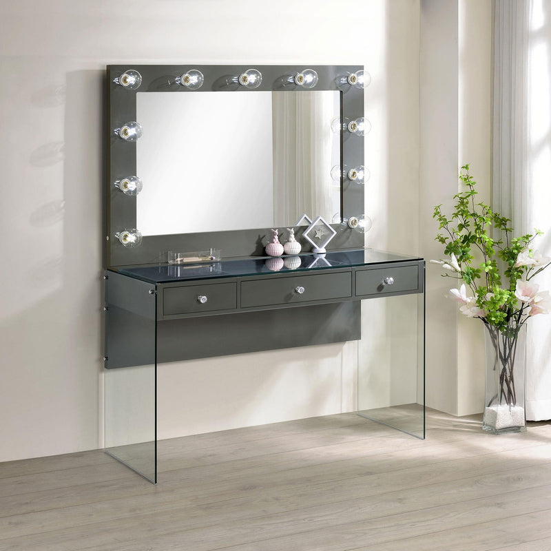 Afshan 3-drawer Vanity Set with Lighting Grey High Gloss