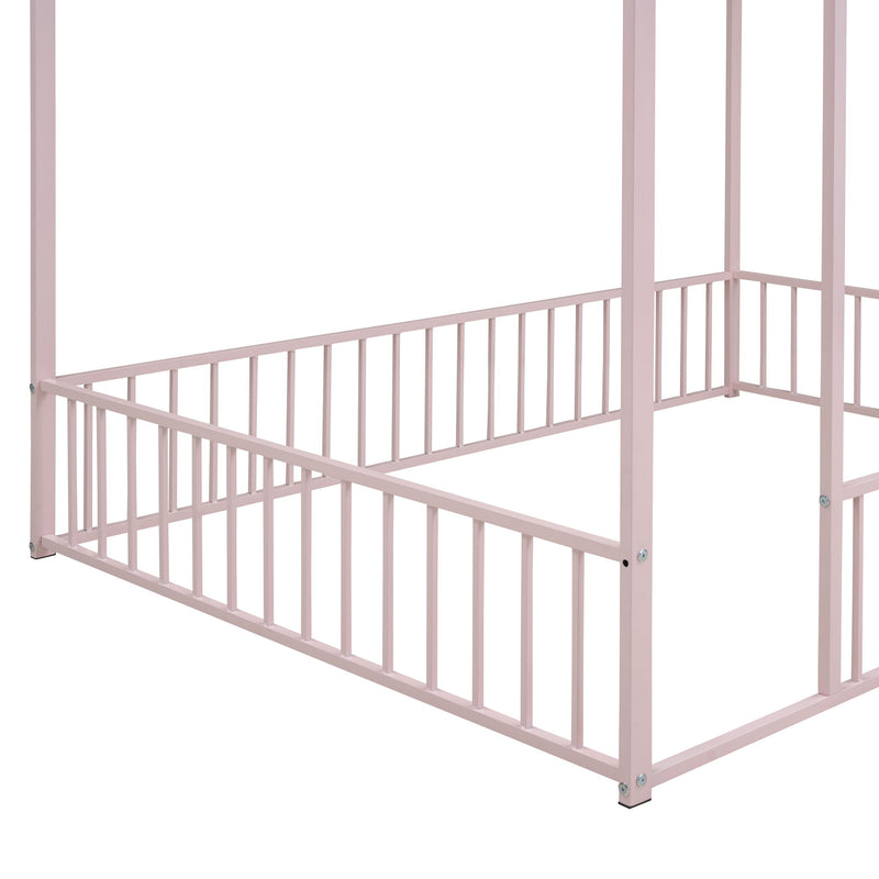 Metal Bed House Bed Frame With Fence