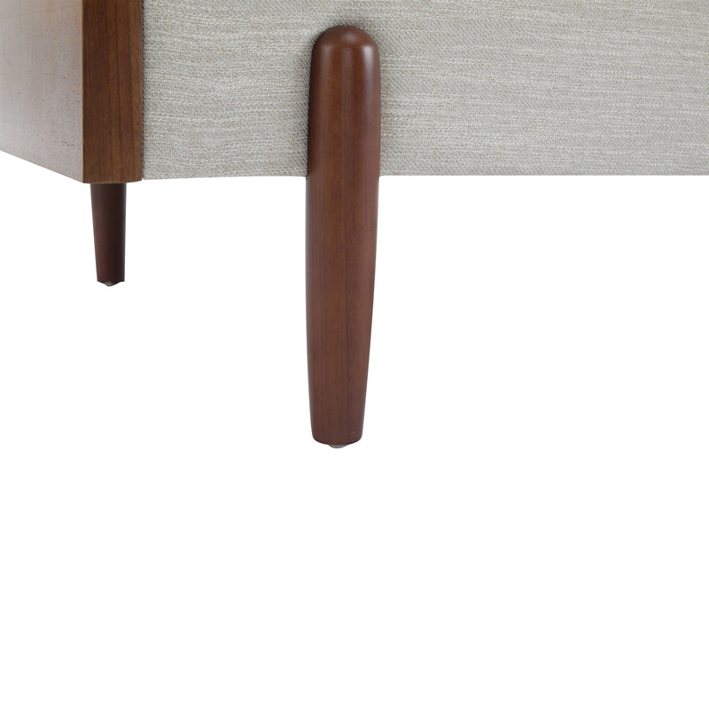 Sofa With Wood Sides And Rounded Legs - Beige