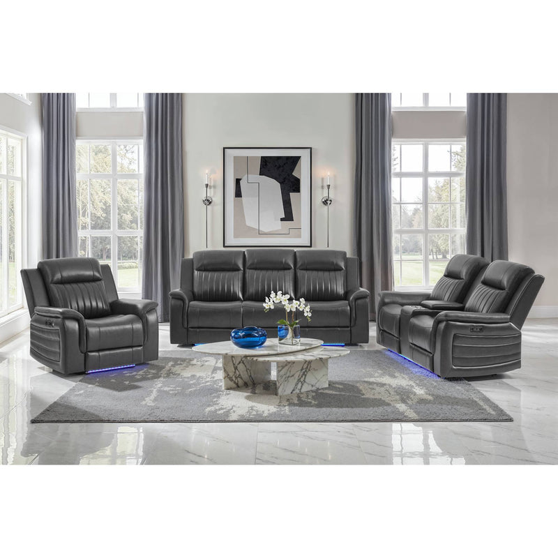 Ian - Power Reclining Sofa With LED & Global Surround System - Charcoal