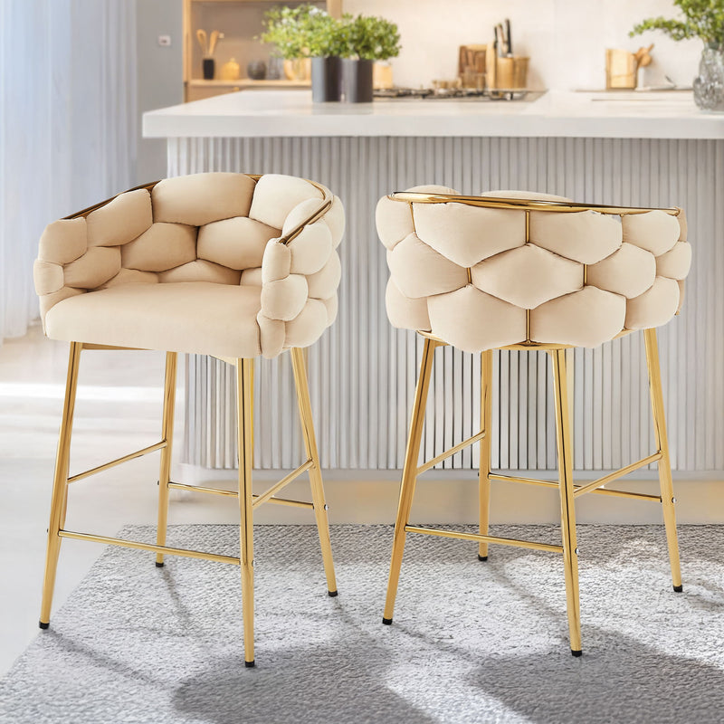 Modern Counter Stools (Set of 2) Counter Stools With Iron Frame, Soft Back And Cushion, Footrest, Suitable For Kitchen - Beige