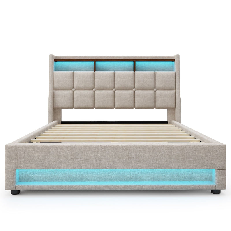 Platform Bed With Hydraulic Storage, LED Lighting & Charging Station