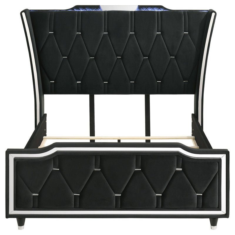 Lorient Queen LED Upholstered Wingback Bed Black