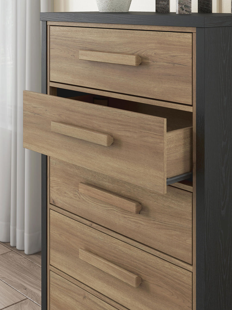 Kozmour - Five Drawer Chest - Black / Brown