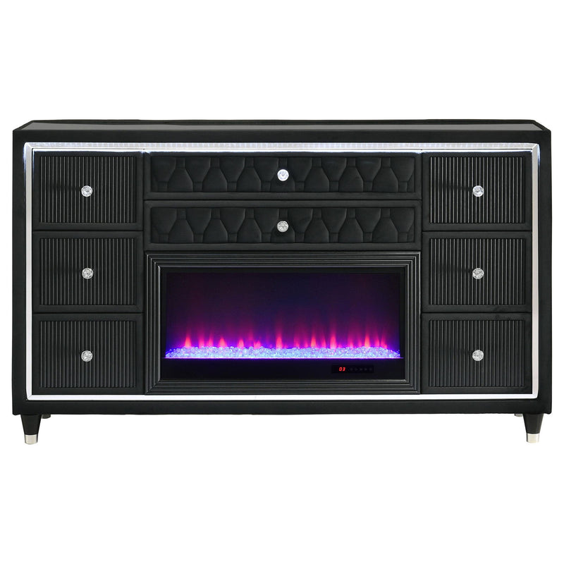 Lorient 8-drawer LED Bedroom Flame Box Dresser Black