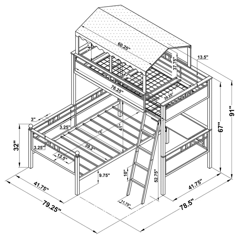 Alexia Twin Over Twin Workstation Bunk Bed Pink and White