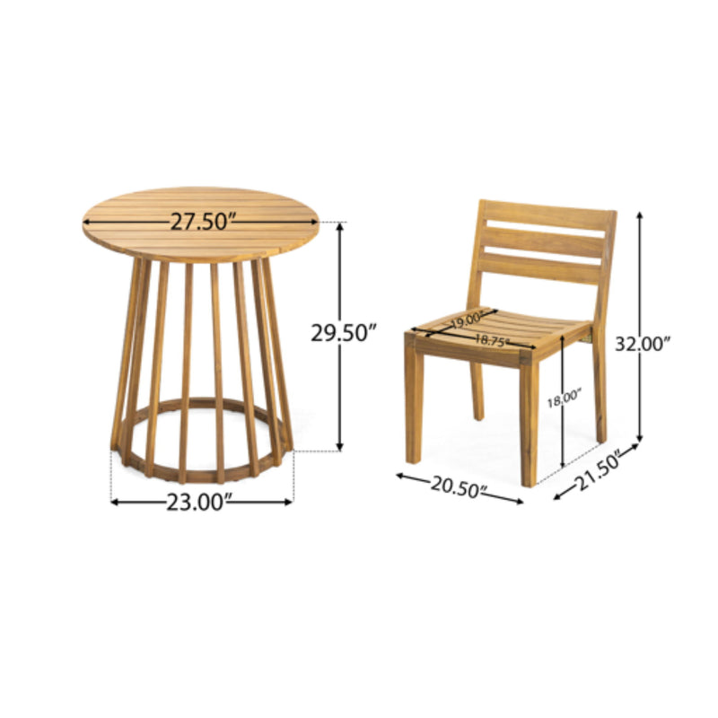 Outdoor 3 Pieces Dining Set, Round Bistro Set - Teak