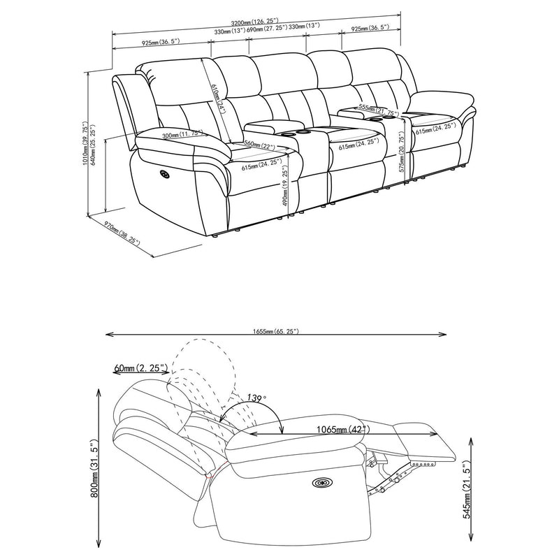 Bahrain 5-piece Power Home Theater Seating Charcoal