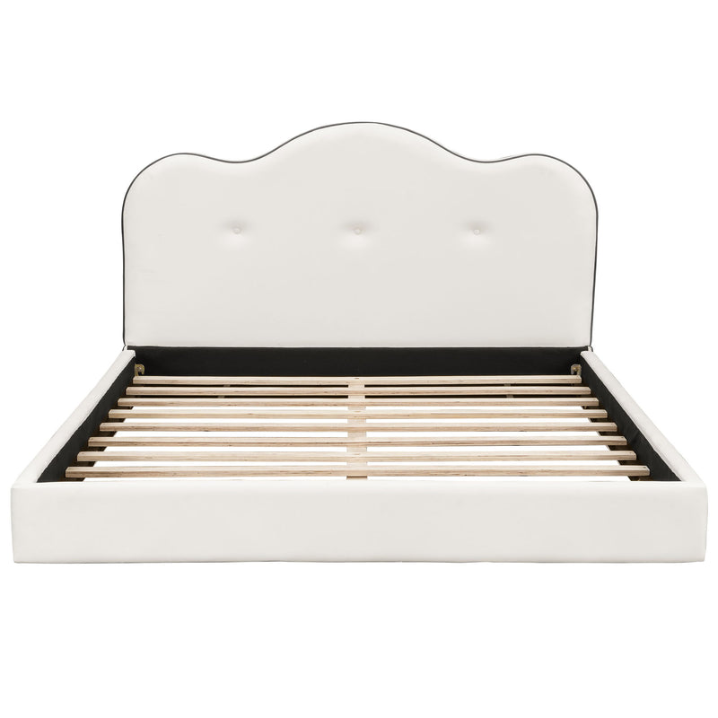 Upholstered Platform Bed With Sturdy Frame And Headboard