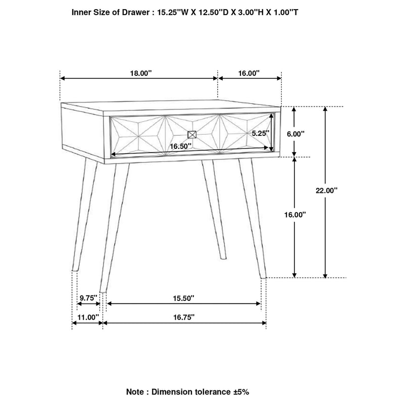 Gibson - Coffee 1 Drawer Rectangular Side Table With Angled Legs - Coffee