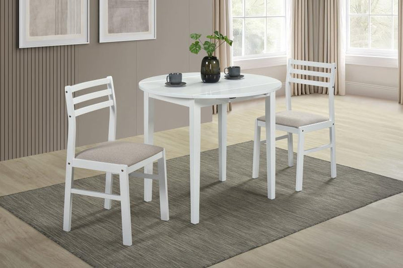 Bucknell - 3 Piece Round Drop Leaf Dining Table Set - White