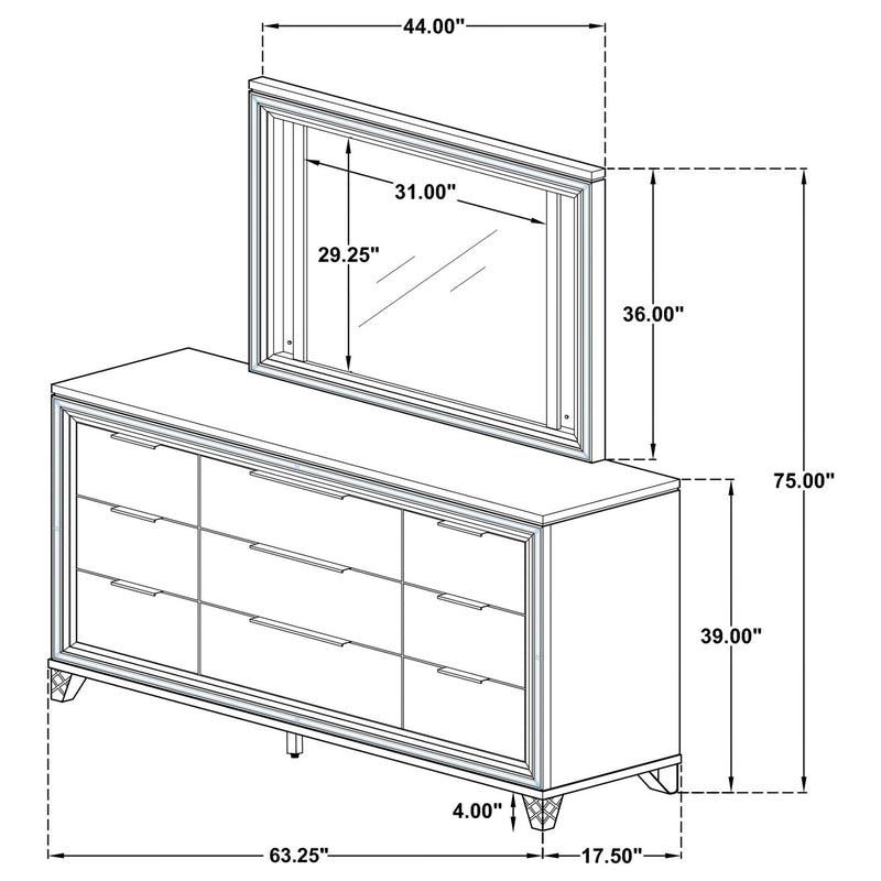 Marmore 9-drawer Dresser and LED Mirror White