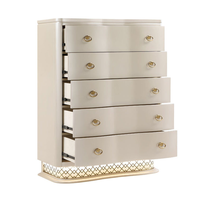 Flora - 5 Drawer Chest With Vertical Storage, LED Lighting - Champagne