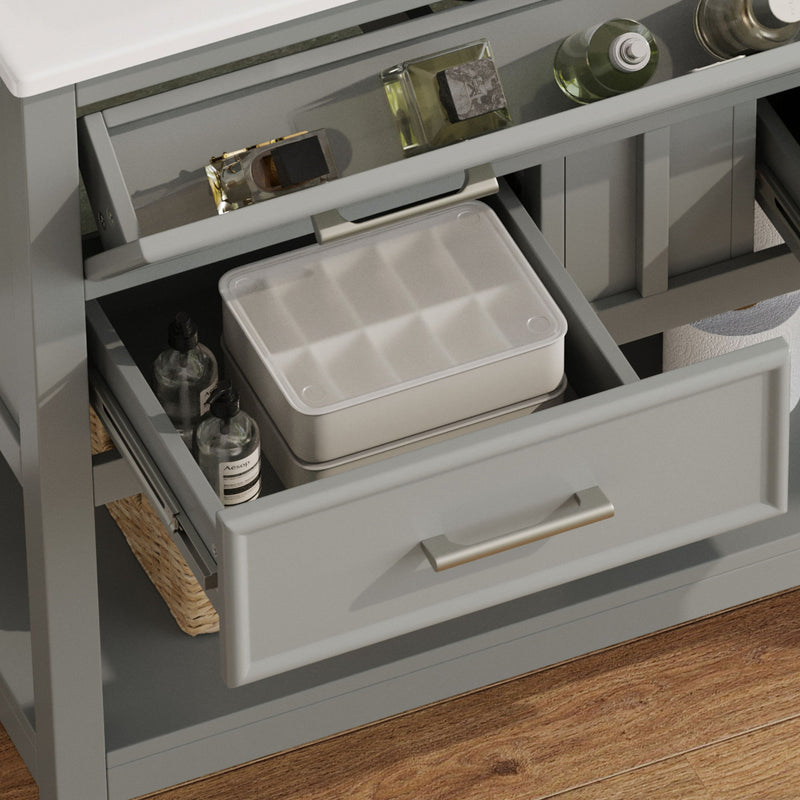 Bathroom Vanity With Ceramic Sink, Tip Out Tray & 2 Full Extension Drawers