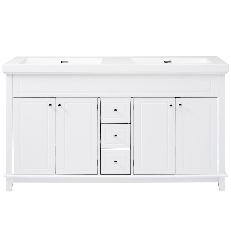 Bathroom Vanity With Double Sinks, 3 Drawers & 4 Doors - White