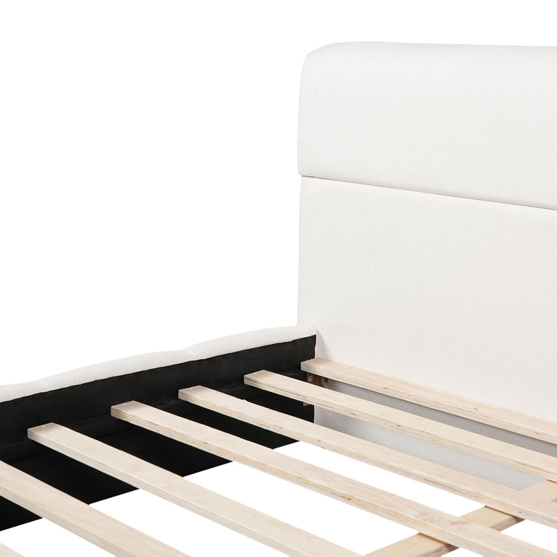Upholstered Platform Bed Frame With Soft Boucle Headboard