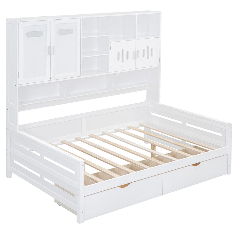Daybed With All-In-One Cabinet And Shelf
