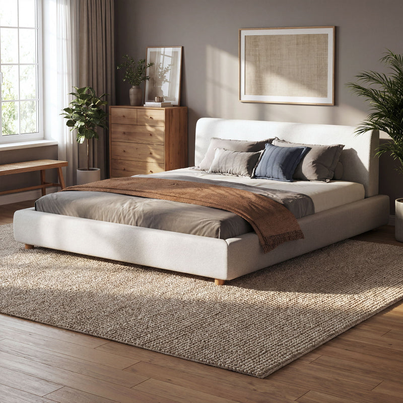 Upholstered Platform Bed Frame With Thick Headboard