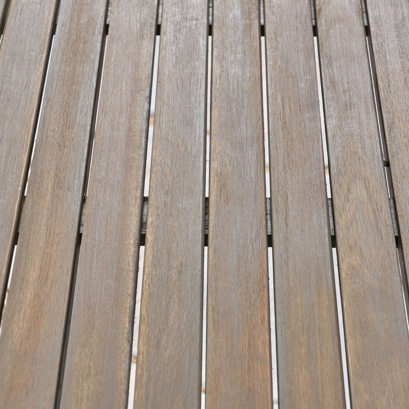 Round Outdoor Patio Table With Slatted Top - Gray