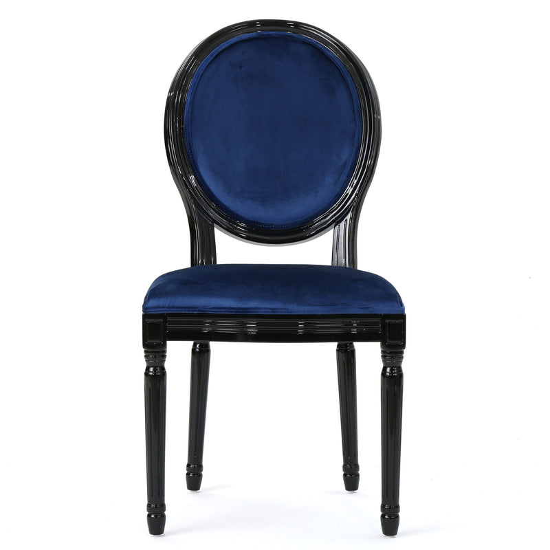 French Country Inspired Dining Chair With Iconic Round Backrest - Navy Blue