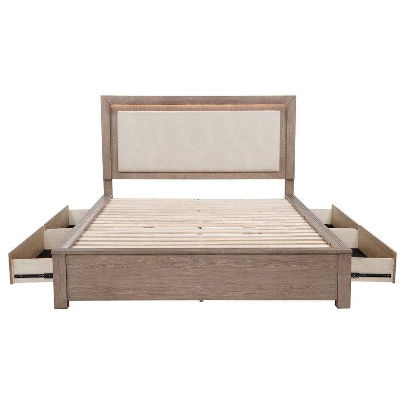 Kenora 56-inch Eastern King LED Storage Bed Barley Brown